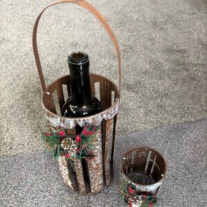 Set of 2 brown metal candleholders with patina, Measure 9", 4" w/o handles